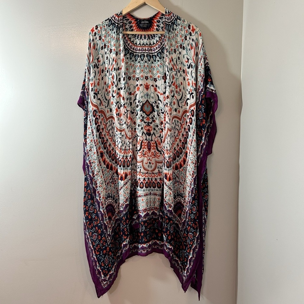 Nicole Miller Beach Cover-Up Women's One Size Kimono Beach Paisley Floral Boho